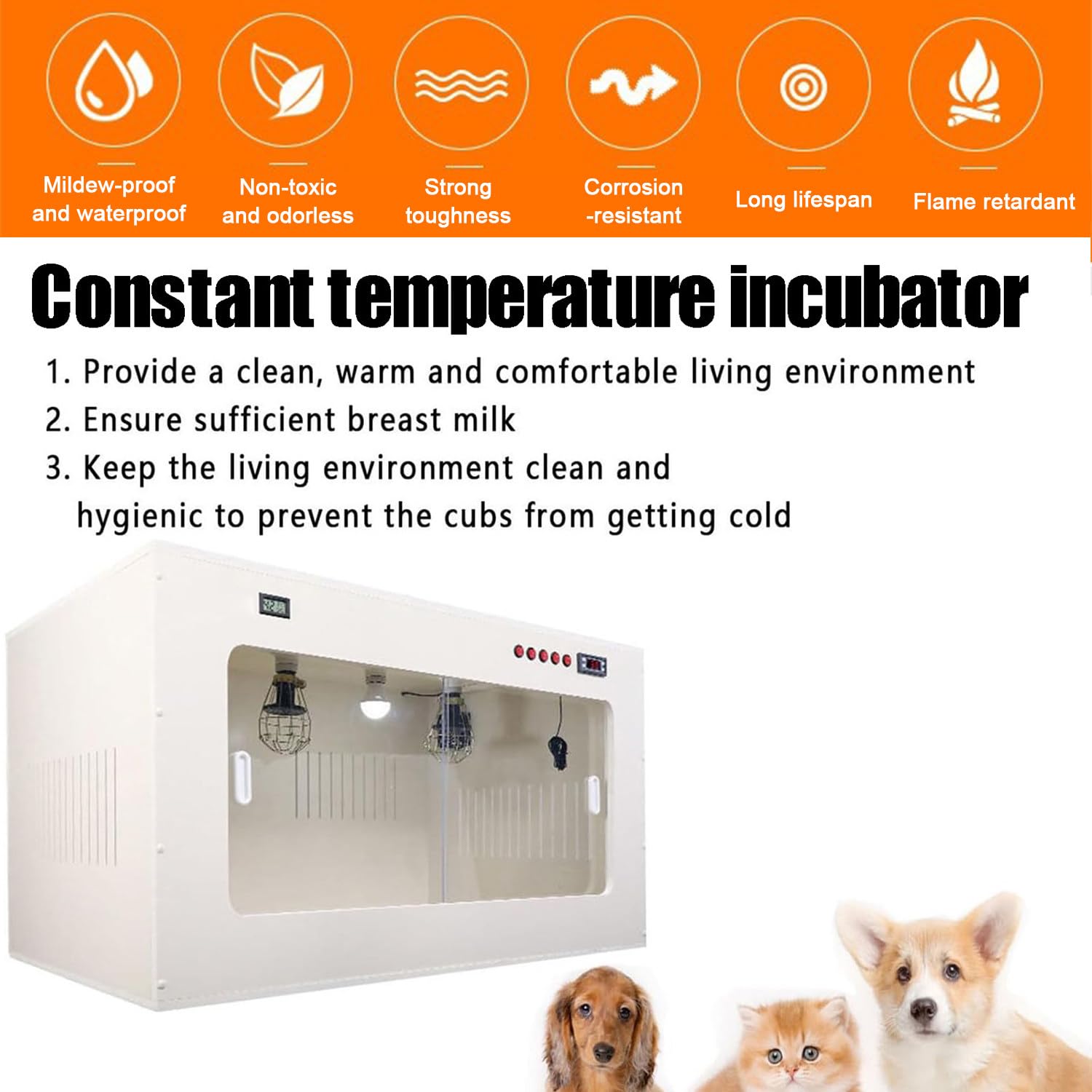 Qiang Couveuse Animaux avec Ventilation et Chauffage Adjustable Caisse Incubateur pour Une Portée de Chiots ou de Chaton,Assurant Un Développement Optimal 100 * 60 * 60cm