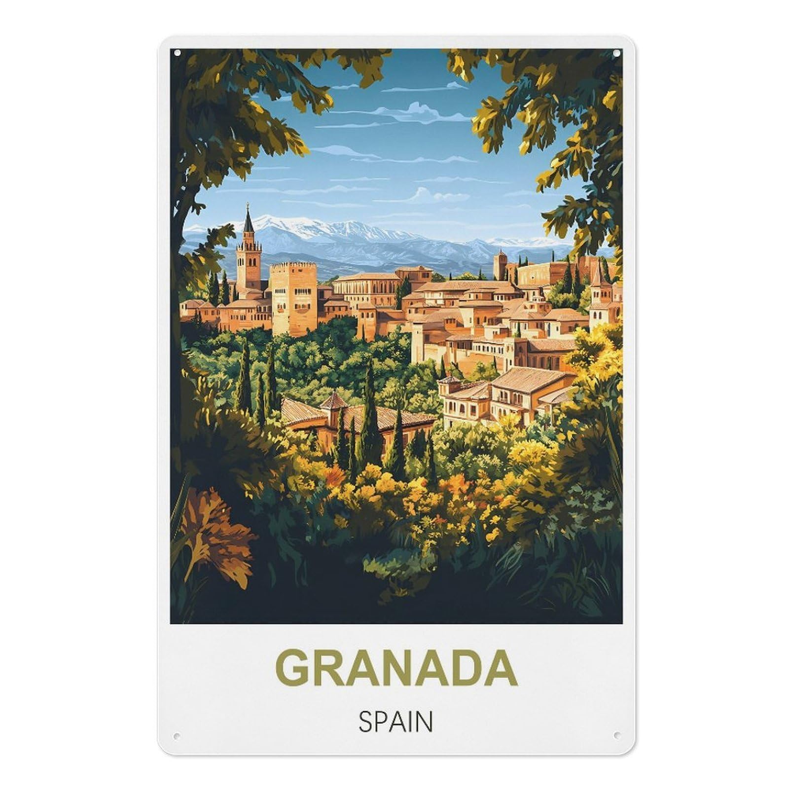 Granada Spain Retro Design Tin Paintings Vintage Tin Sign 08x12inch(20x30cm) Wall Art for Home Office Bedroom Living Room Cafes Wall Decor