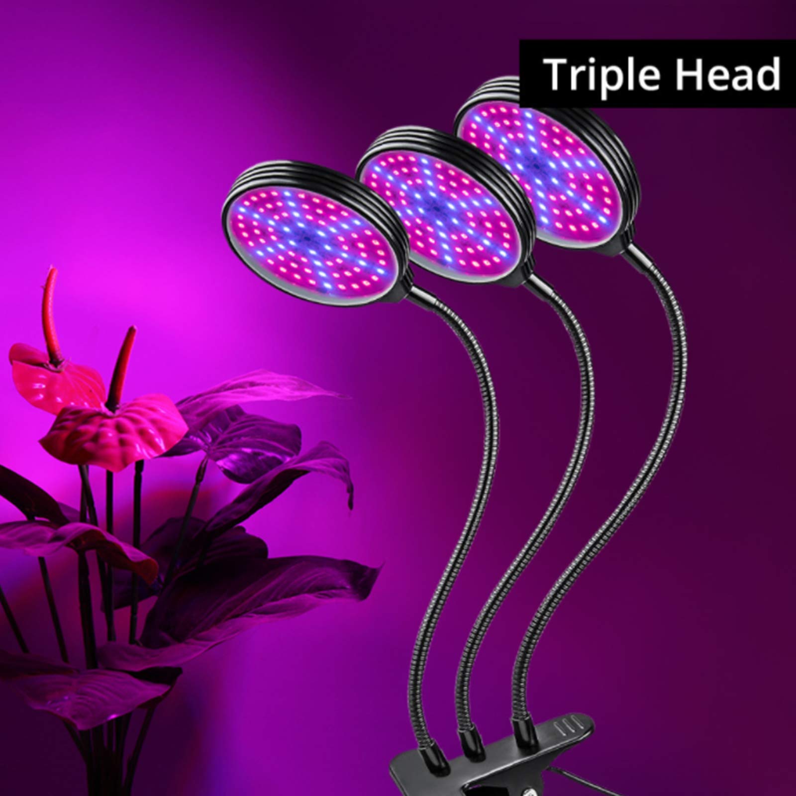 3 cabezales Mejora la luz de crecimiento con temporizador de encendido/apagado automático 4/8/12 h, Lampara de Cultivo Grow Light Indoor Lámpara Planta Espectro Completo 45W Interruptor Temporizador