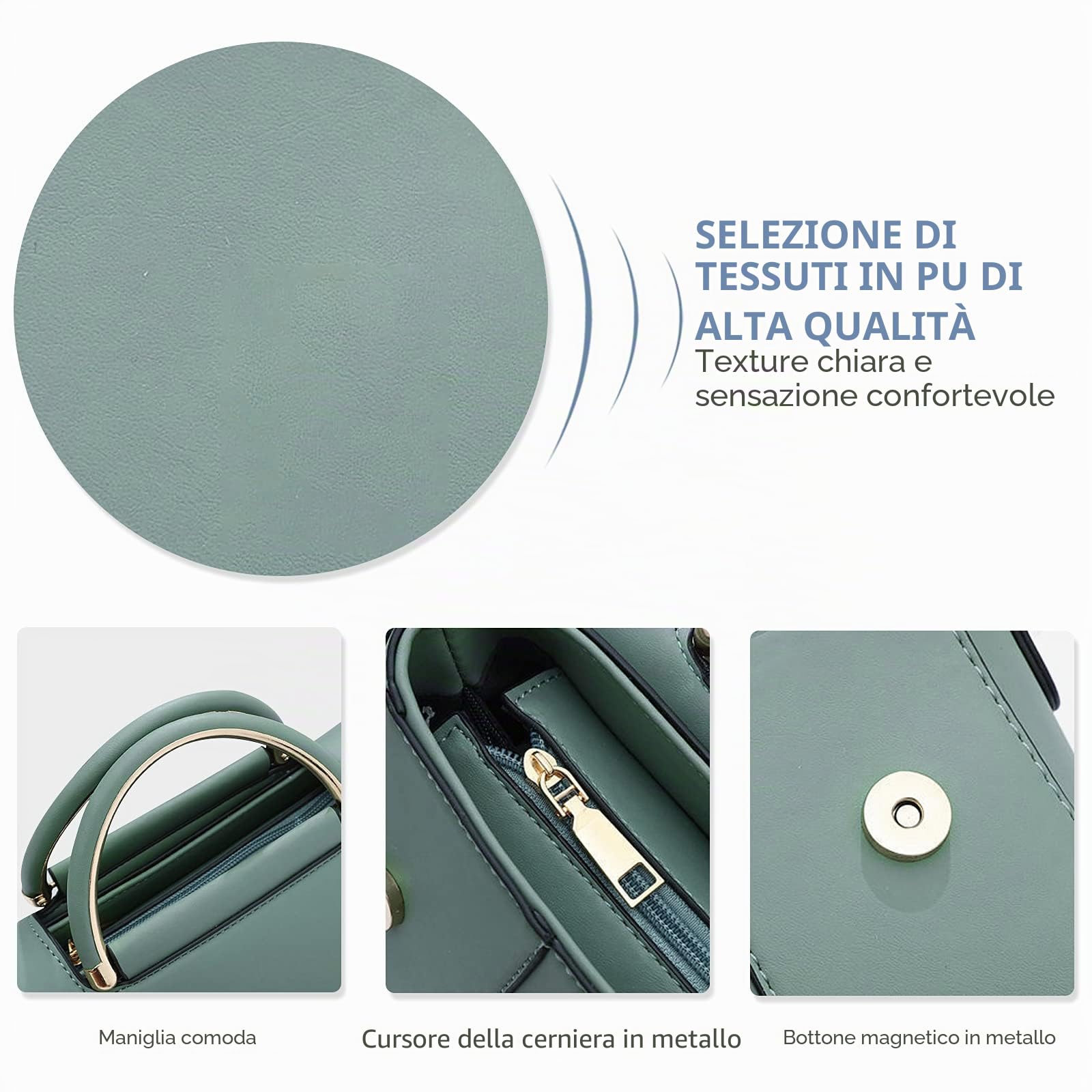 NICOLE & DORIS Borsa a Tracolla Piccola Borse da Donna Borsa Mano in pelle PU Borsa a Spalla Elegante Borsetta Firmate Satchel Tracolla Regolabile e Rimovibile verde