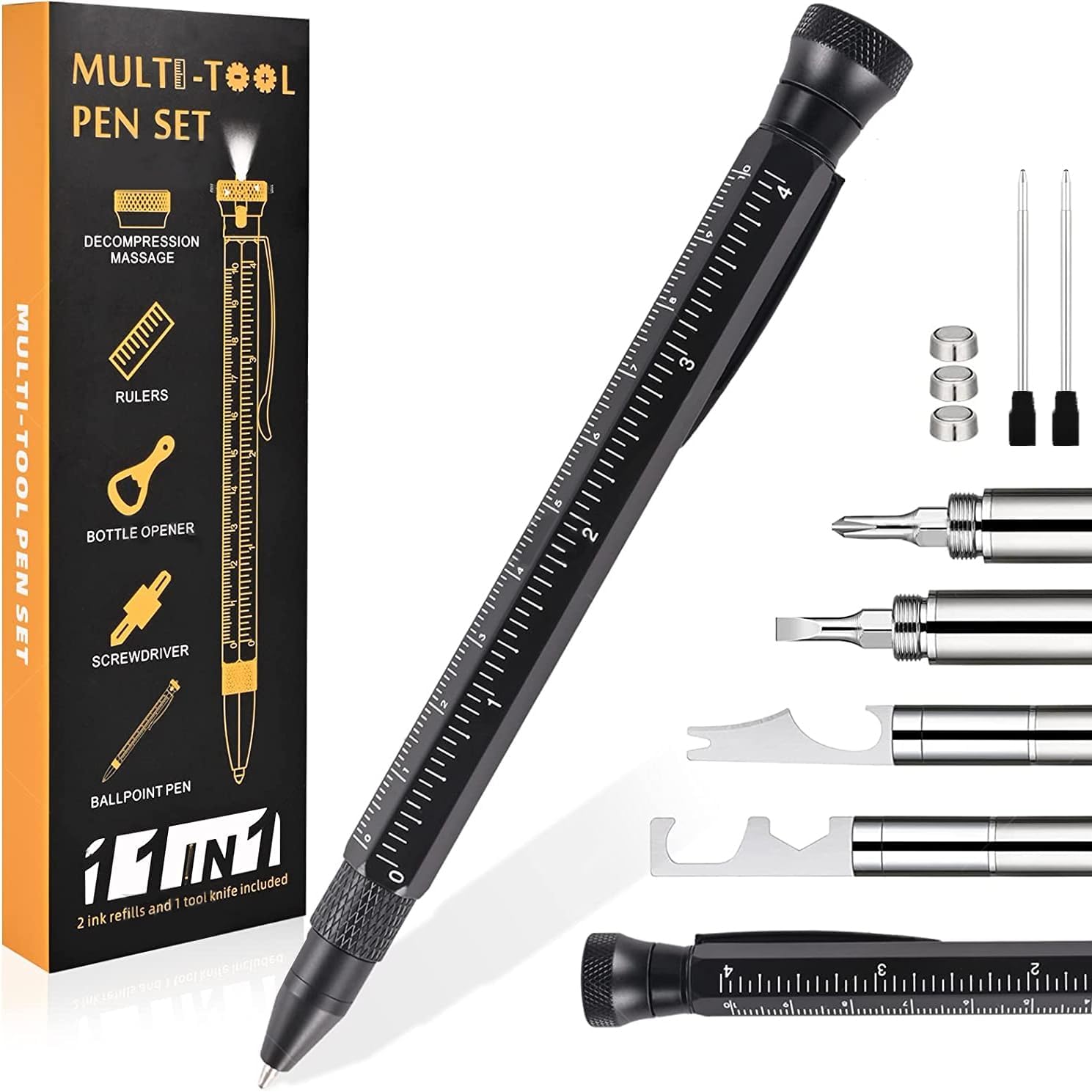 Angju Gifts for Men, 11 in 1 Multitool Pen with Stress Relief Accessory, Father Gifts for Dad, Cool Gadgets for Men, Dad Gifts from Daughter, Birthday gifts for Him, Men, Husband, Boyfriend