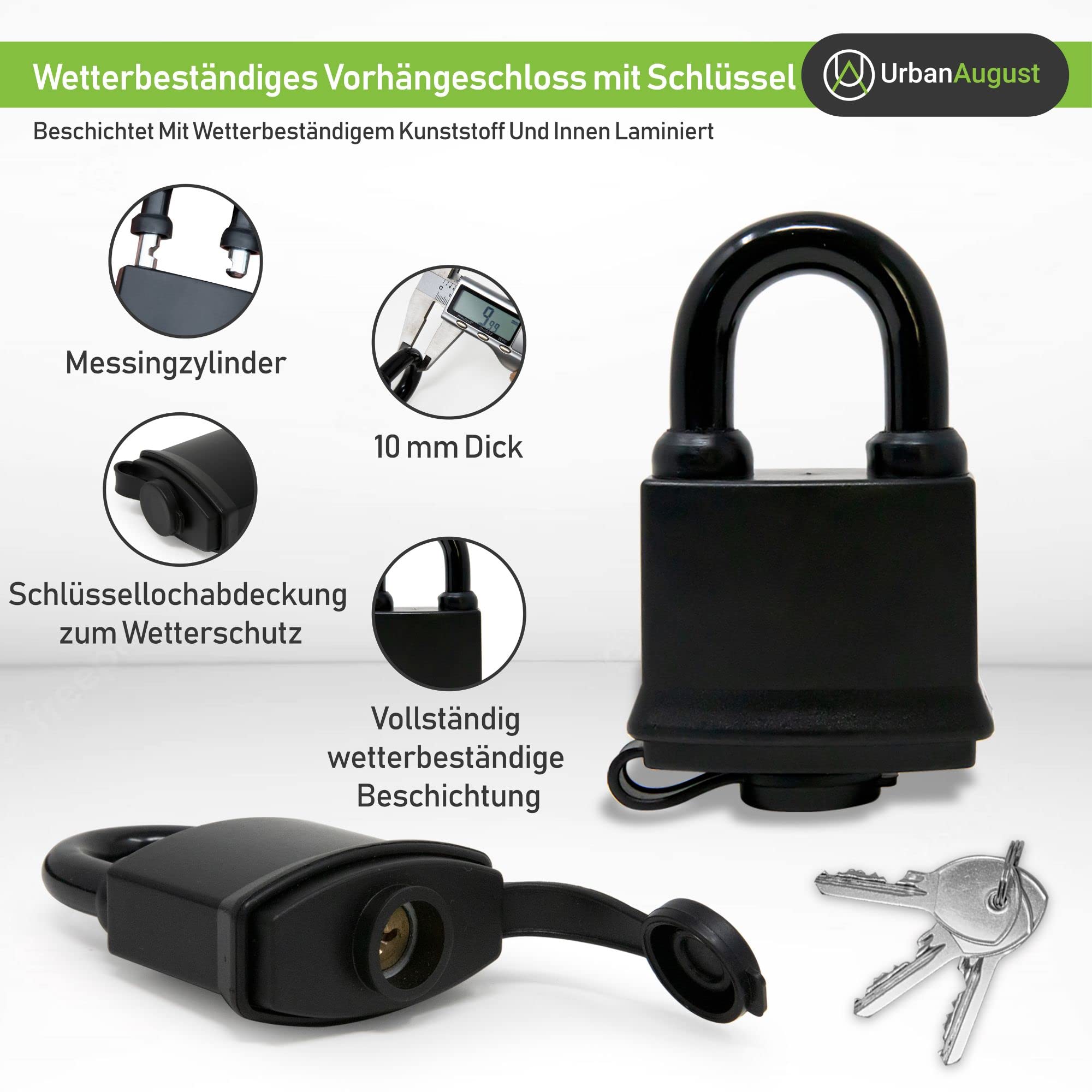 Urban August Sicherheitskette mit Vorhängeschloss – Kettenschloss aus 8mm Edelstahl - Witterungsbeständig & Extrem Robust - Ideal für Tore, Fahrräder, Zäune, Mülltonnen - Rostfreier Stahl (Chrom)