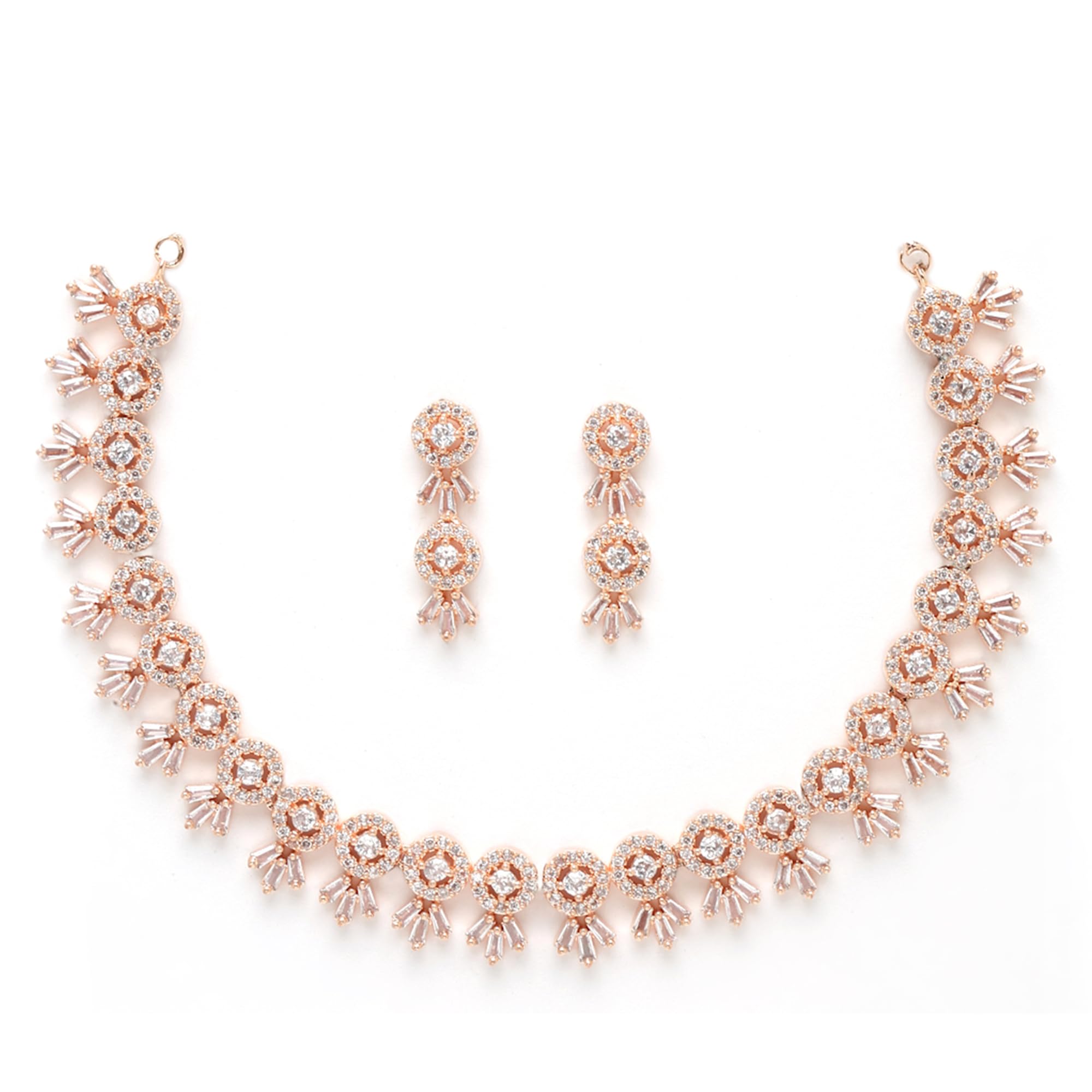 ZENEME Women American Diamond Studded Necklace With Earring Detailing Jewellery Set For Women and Girl (Rose Gold) (B08YFLHKMD) Amazon Price History, Amazon Price Tracker