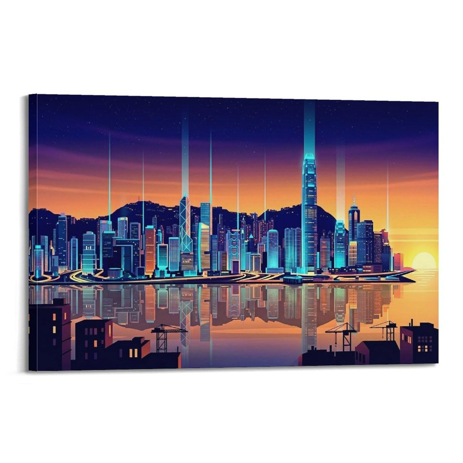 XKUGA Retro Pop Art Hong Kong Skyline Poster Modern Decorative Canvas Prints - Ideal Wall Art for Family, Man Cave, Game Room, Boys & Girls Bedroom 20x30inch(50x75cm)