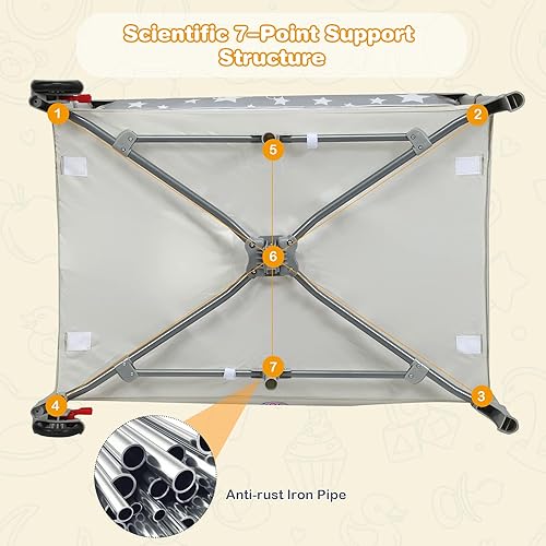 Miniatura 6 de HONEY JOY Empaca y juega con el moisés, cama 5 en 1 con cambiador de pañales y bolsa de almacenamiento, arco de juguete y caja de música, riel