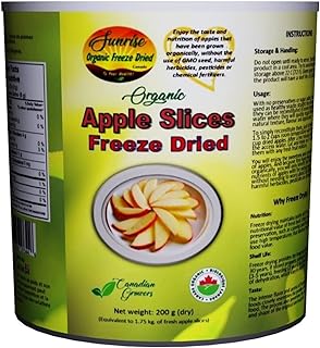 Sunrise Organic Freeze Dried Apple Slices,Emergency Survival Food,25-30 year shelf life,Large #10 can,Net wt: 200 g (1.75 kg fresh apple slices),No additives or preservatives,Non GMO,nutritious
