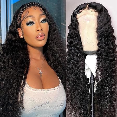 YOOLOOT Deep Wave Lace Front Wigs Human Hair Pre Plucked with Baby Hair 180% Density Wet and Wavy Human Hair Wigs for Black Women 13x4 HD Transparent Curly Lace Frontal Glueless Wigs (22 Inch)