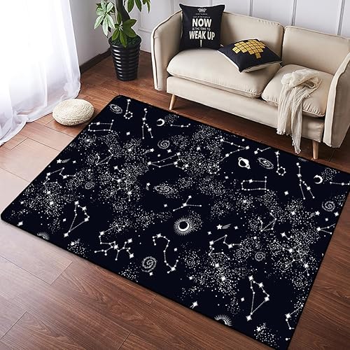 Rafaelle Alfombra antideslizante con cielo estrellado y galaxia azul y morado para niñas, niños, dormitorio, sala de estar, sala de juegos (galaxia