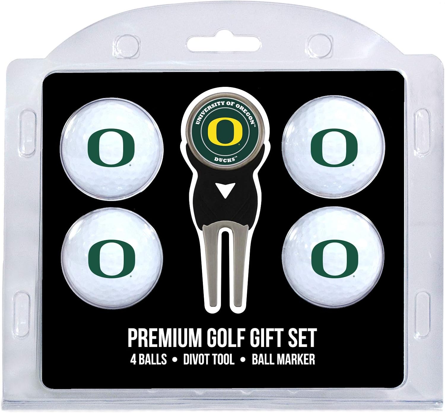 Team Golf NCAA Oregon Ducks 4 Golf Ball And Divot Tool Set Regulation Size Golf Balls (4 Count) & Divot Tool with Removable Double-Sided Magnetic Marker