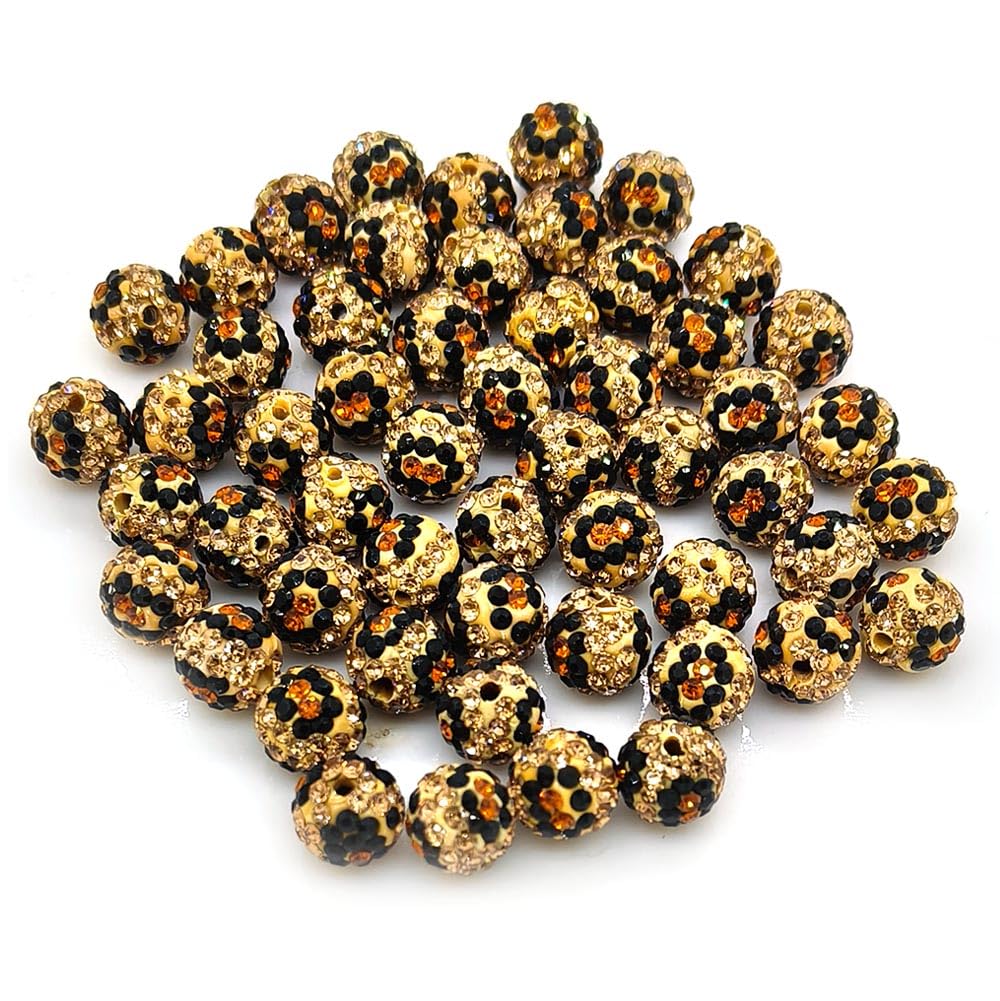 YIQIFLY 100 Pieces 10mm Leopard Print Clay Round Rhinestone Beads for Jewelry Making