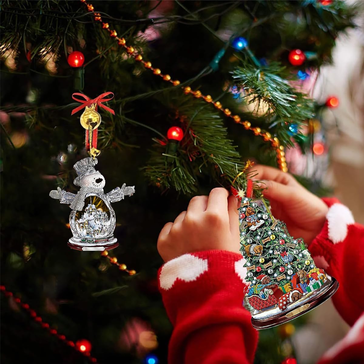 3PCS Christmas Hanging Ornament,Acrylic Christmas Tree Snowman, Colorful Christmas Tree Winter New Year Party Decoration