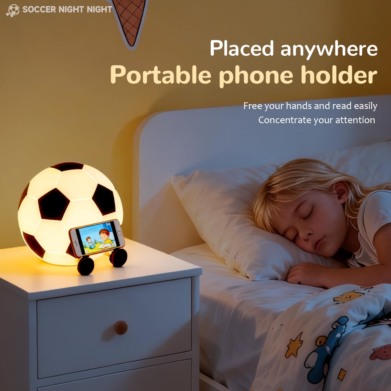 Luz nocturna de fútbol para niños, lámpara de noche de silicona ajustable y temporizada, lámpara de noche de guardería, dormitorio, decoración de fiesta, adecuada para niños y niñas