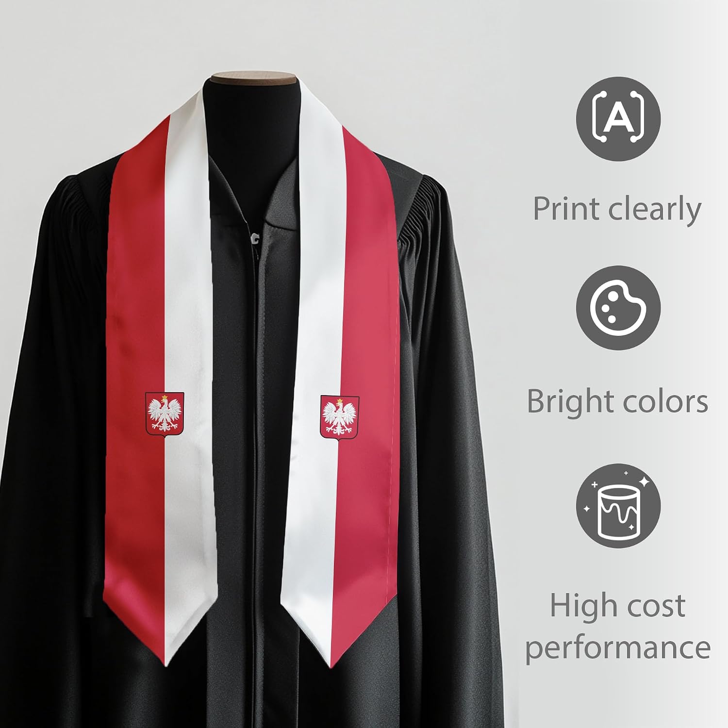 Graduation Satin Stole Scarf with National Flag Design, 72" Sash for International Graduate