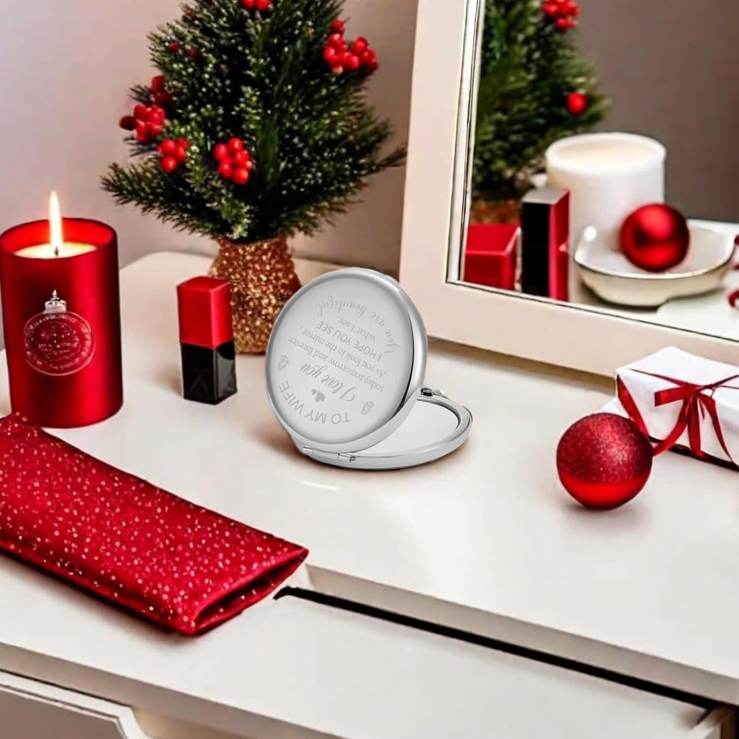 Valentines Day Mirror Gifts for Her Wife, Gift for Wife from Husband to My Wife Compact Mirror, Romantic Gifts for Wife Birthday, Wedding Anniversary, Valentine's Day, Mother's Day - Image 5