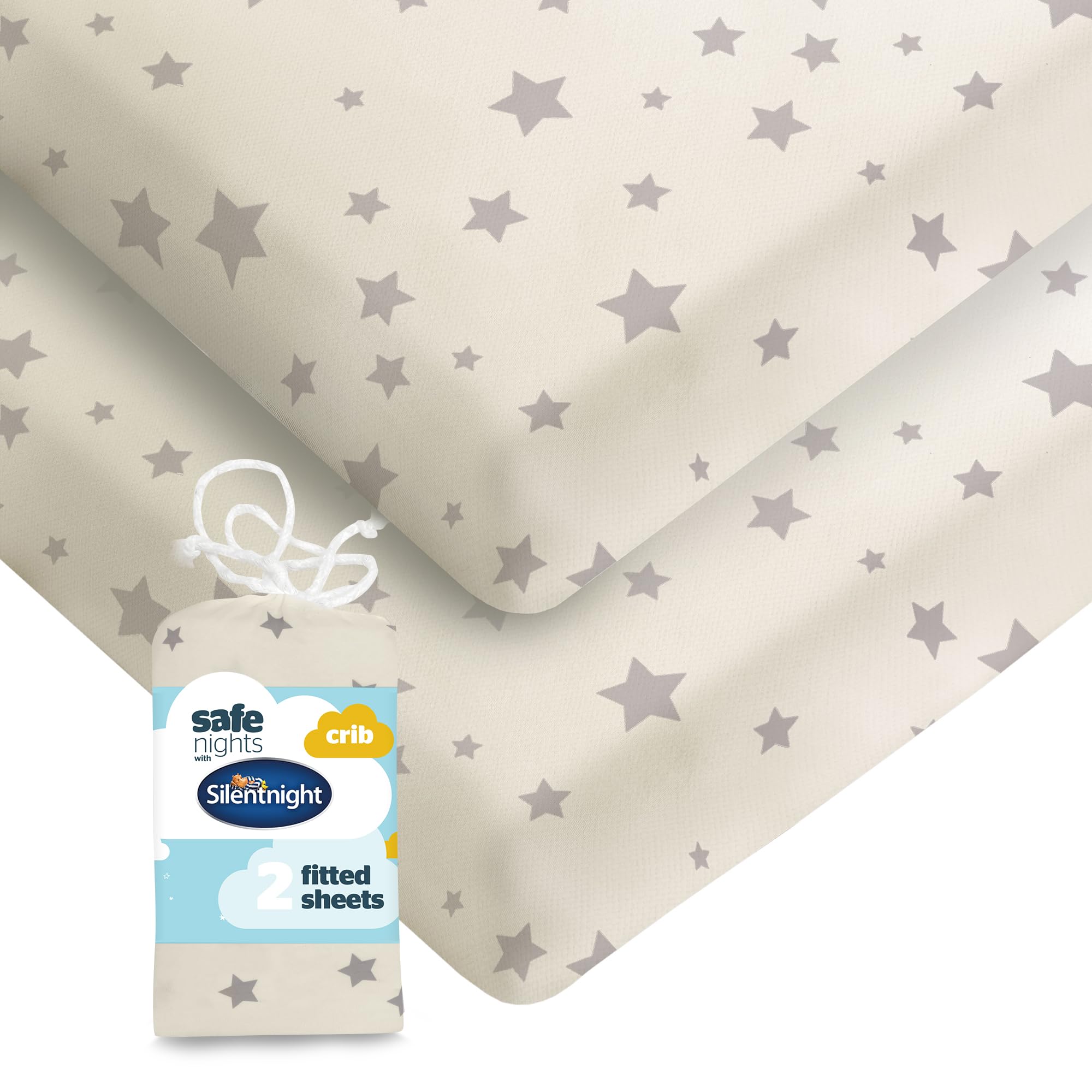 Silentnight Safe Nights Fitted Sheet - Grey Star - Crib