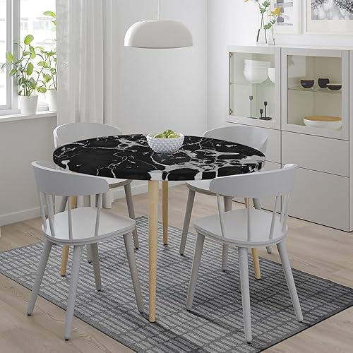 Miniatura 8 de Mantel con textura de mármol negro con borde elástico, mantel redondo, lavable, reutilizable, para cocina, comedor, fiesta, picnic, mediano