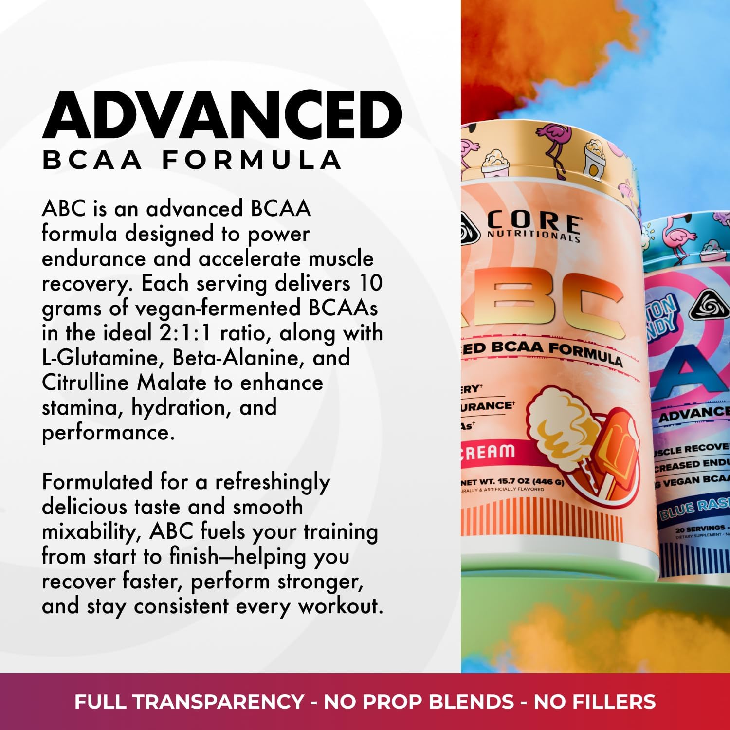 Core Nutritionals ABC Advanced BCAA Supplement | Amino Acid Recovery Blend | with Glutamine, Beta Alanine, Citrulline Malate | 20 Servings (Patriot Pop)
