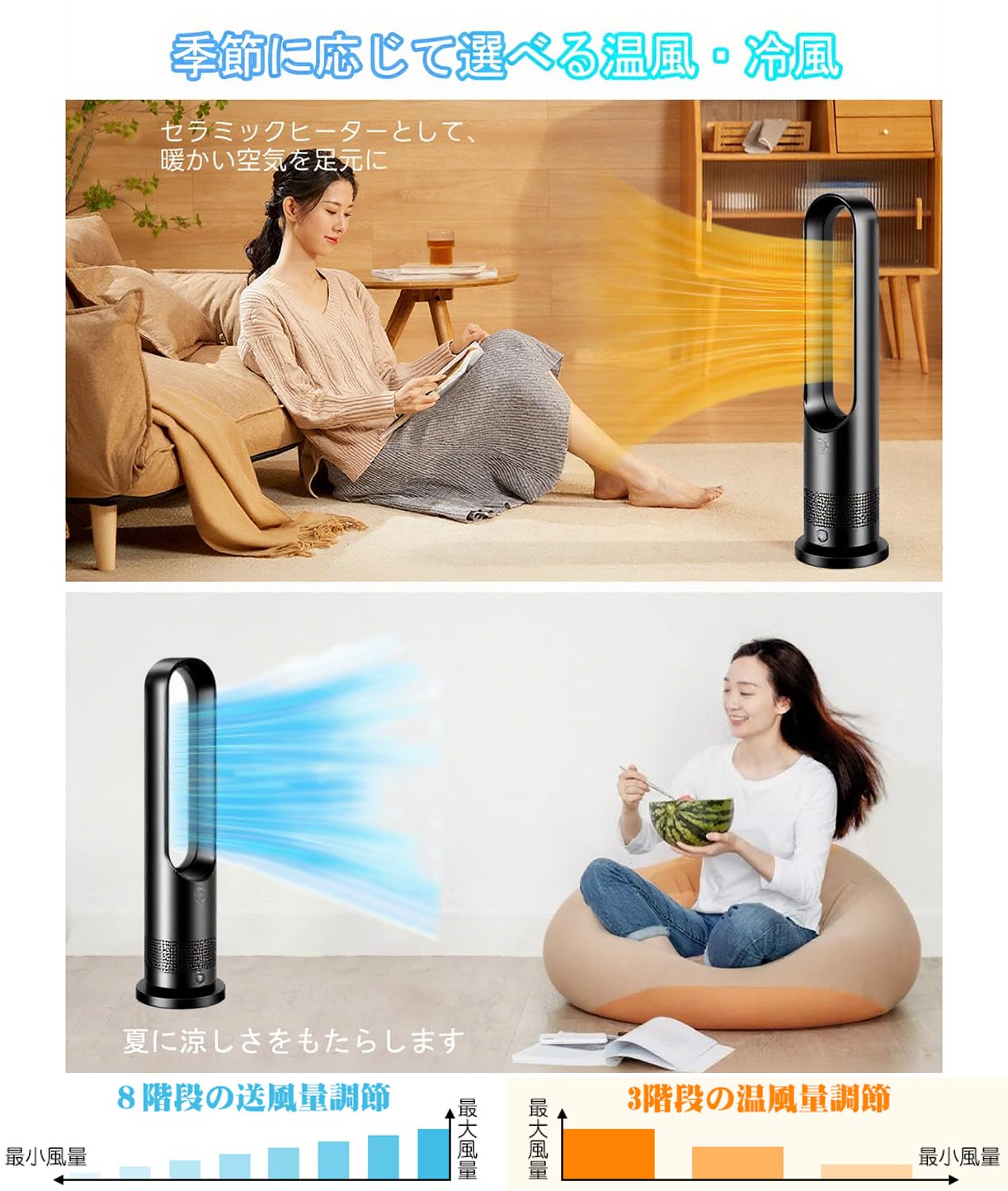 Amazon | 【2025冷暖兼用】セラミックヒーター 扇風機 羽なし タワー