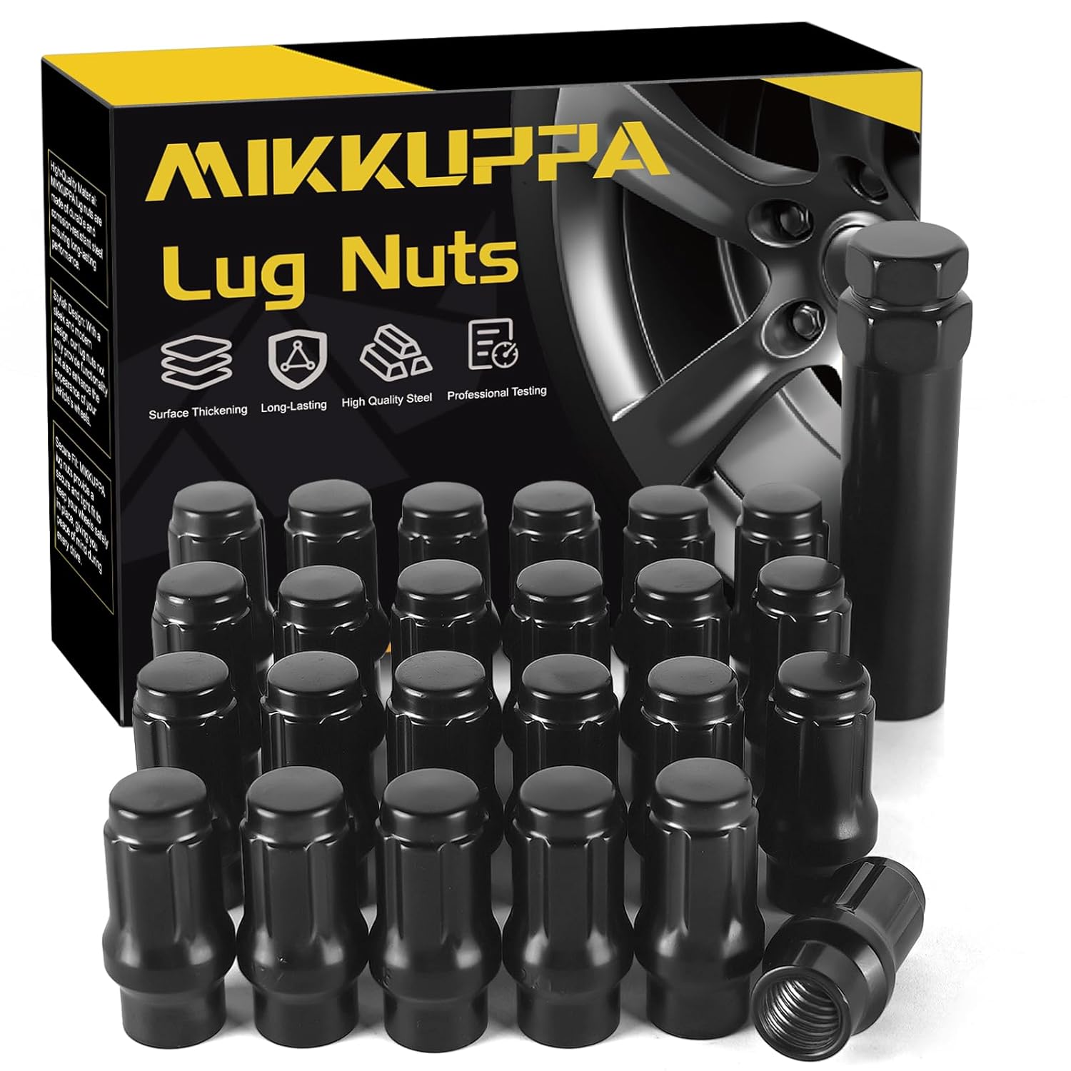 MIKKUPPA 24pcs M12X1.5 Extended Lug Nuts - Black Extended Thread Lug Nut (ET) - 17mm Hex, 1.57" (40mm) Tall, 0.79" (20mm) Wide, Replacement for Toyota Tacoma 4Runner Lexus