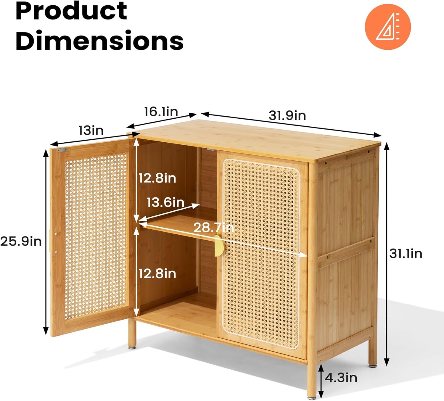 Pellebant Boho Buffet Cabinet with Storage, Bamboo Sideboard Cabinet with Rattan Decorated Doors and Shelves, Kitchen Pantry Cabinet for Hallway, Entryway, Living Room, Natural