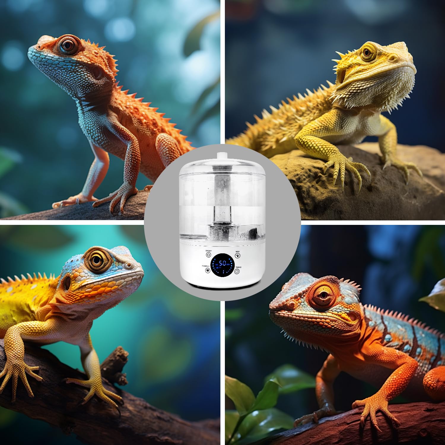 Toowell Nebulizzatore per rettili con 3 livelli di nebulizzazione regolabili, umidificatore intelligente per rettili da 4 l, con controllo automatico dell'umidità, timer, telecomando, riempimento