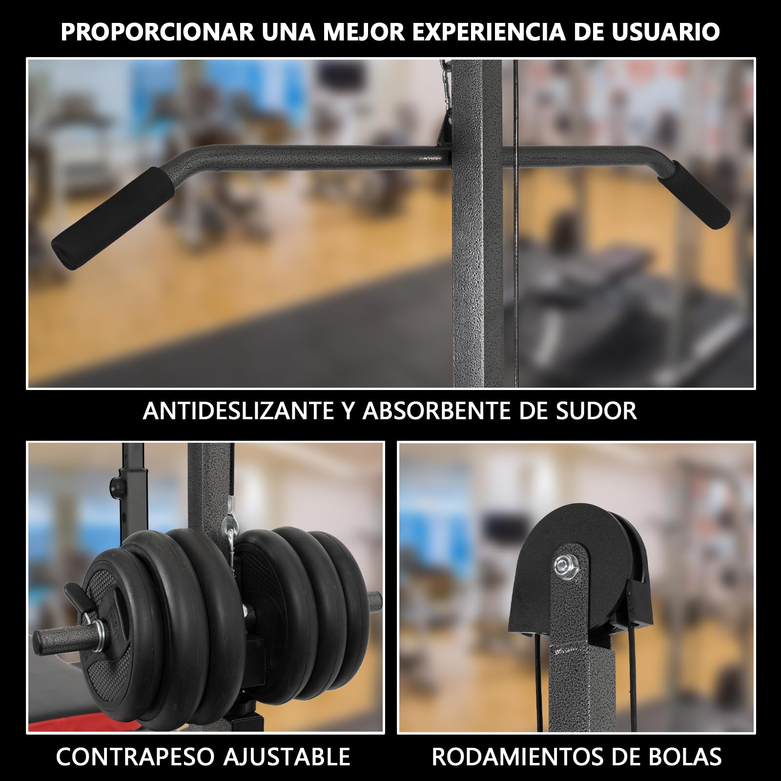 Banco de Pesas Multifuncional Banco de Musculación Plegable, Banco Abdominales Respaldo Ajustable Soporte de Barras con Entrenador de Polea, Banco Musculación Gym en Casa