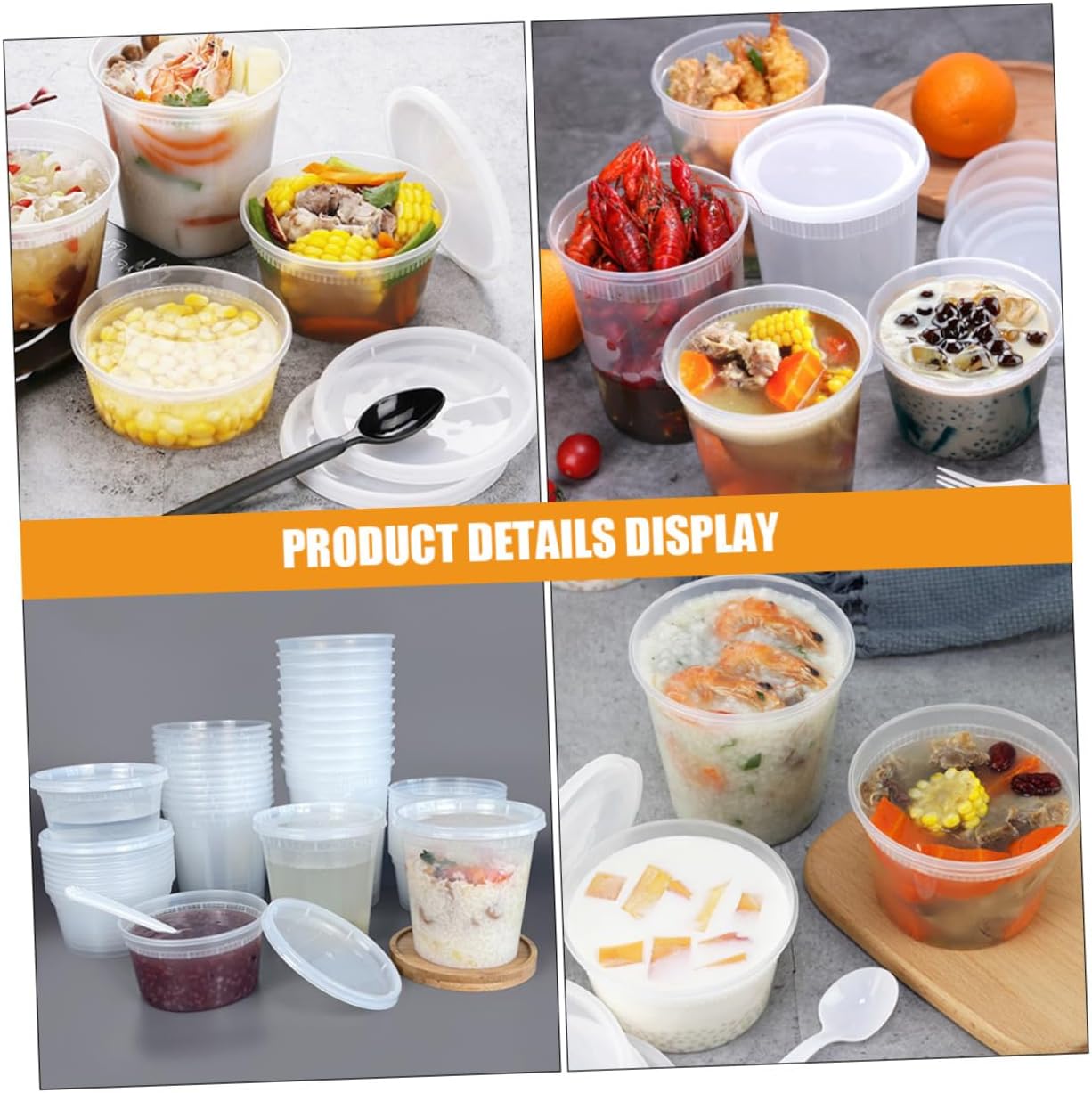 Disposable Takeout Soup Bowls with Lids 16oz 32oz Plastic Containers Oil-proof Food Storage Cups for Hot and Cold Meals 50pcs Set