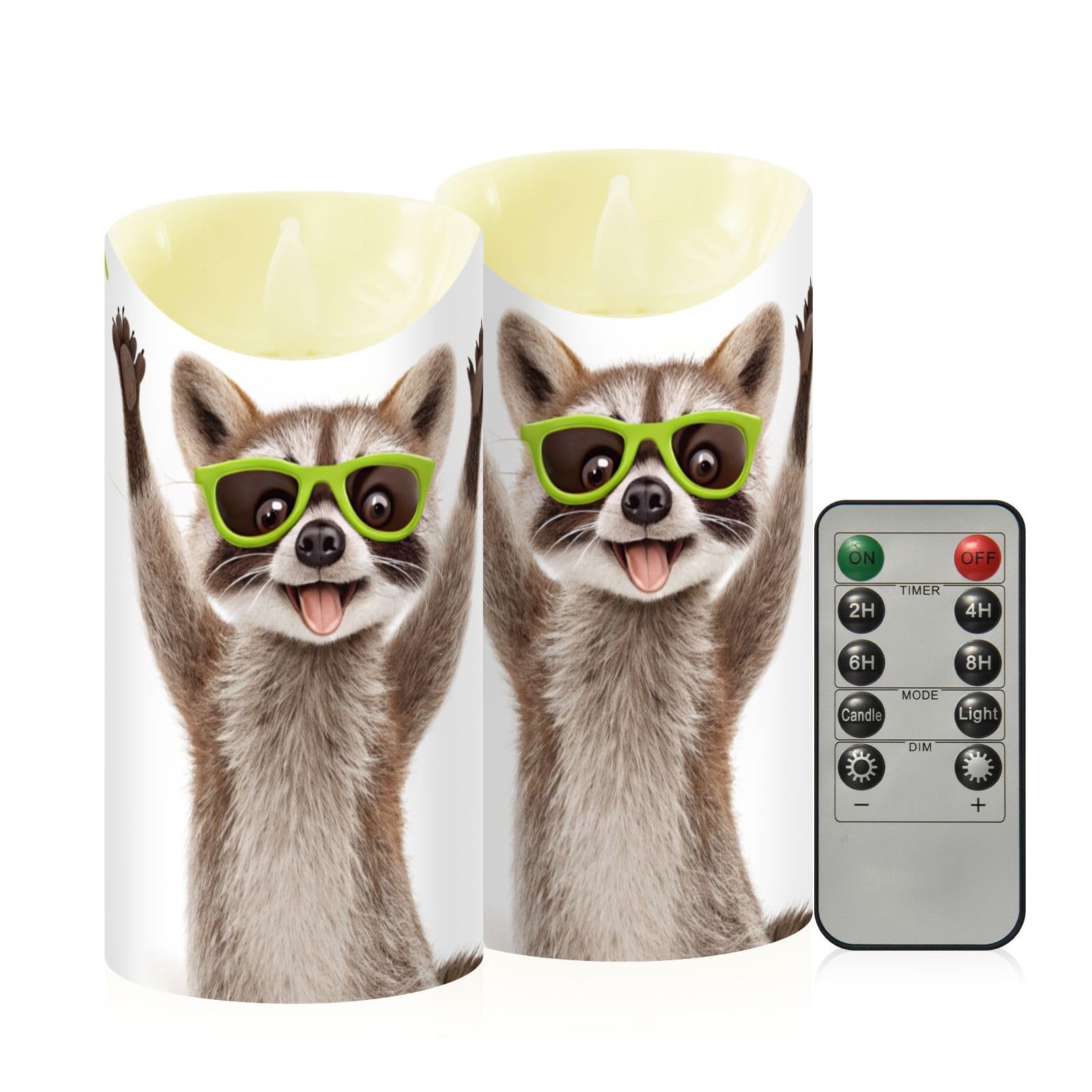 Ewusp Funny Fox Flameless Candles Battery Operated Flickering LED Pillar Candles Set of 2 with Remote Control & Timer, for Home Decor Wedding Holiday Party Centerpieces