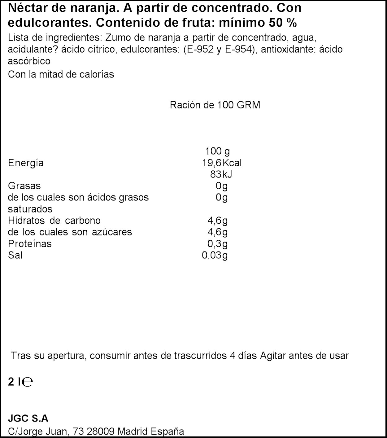 Don Simon Nectar de Frutas Naranja sin Azúcar, 2L