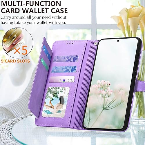 Miniatura 9 de Funda para teléfono Galaxy S21 5G para mujer, funda protectora de piel sintética en relieve, funda protectora de piel sintética con cierre de