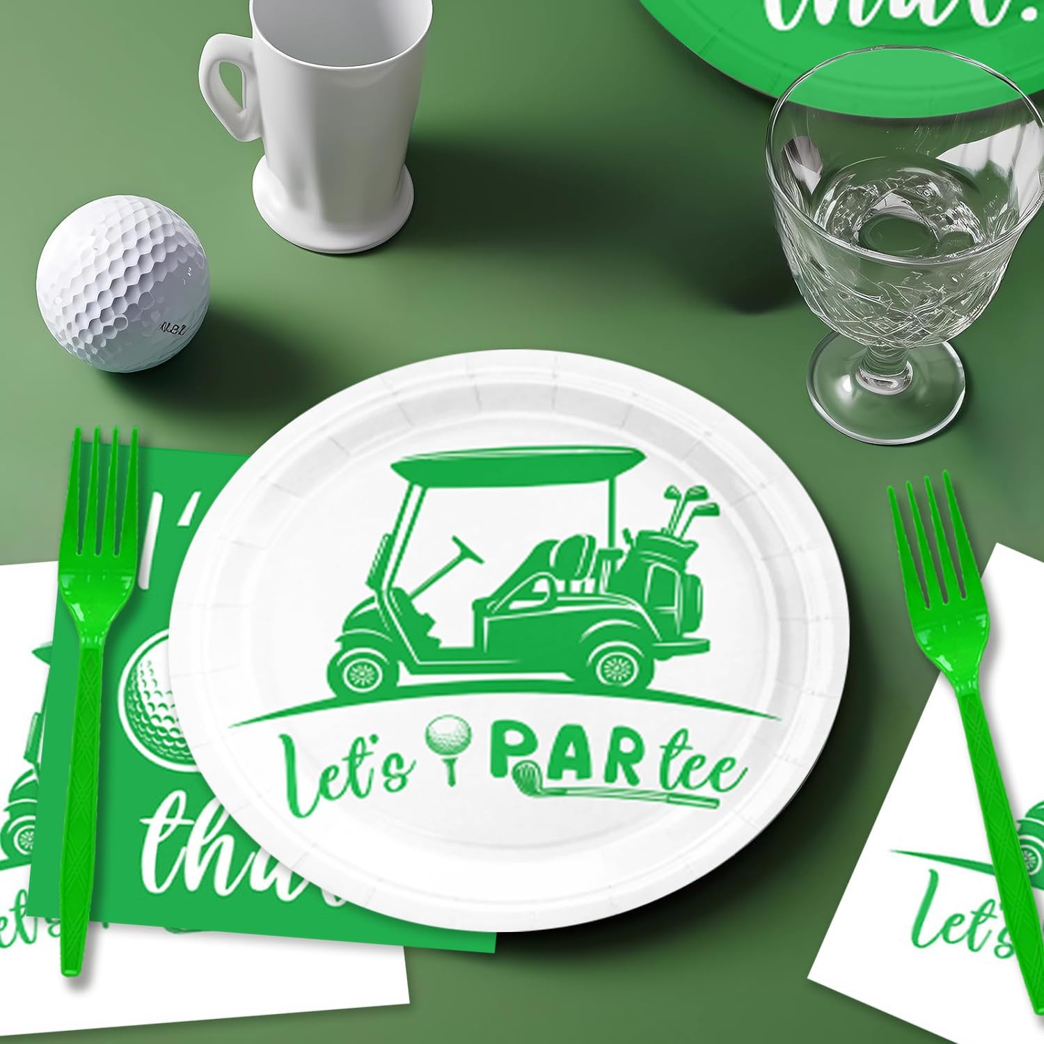 48pcs Golf Party Supplies,include 16 Dessert plate,16 Napkin And 16 Fork,Golf Party Plate Napkin Fork Set,Used for Golf Party Decoration
