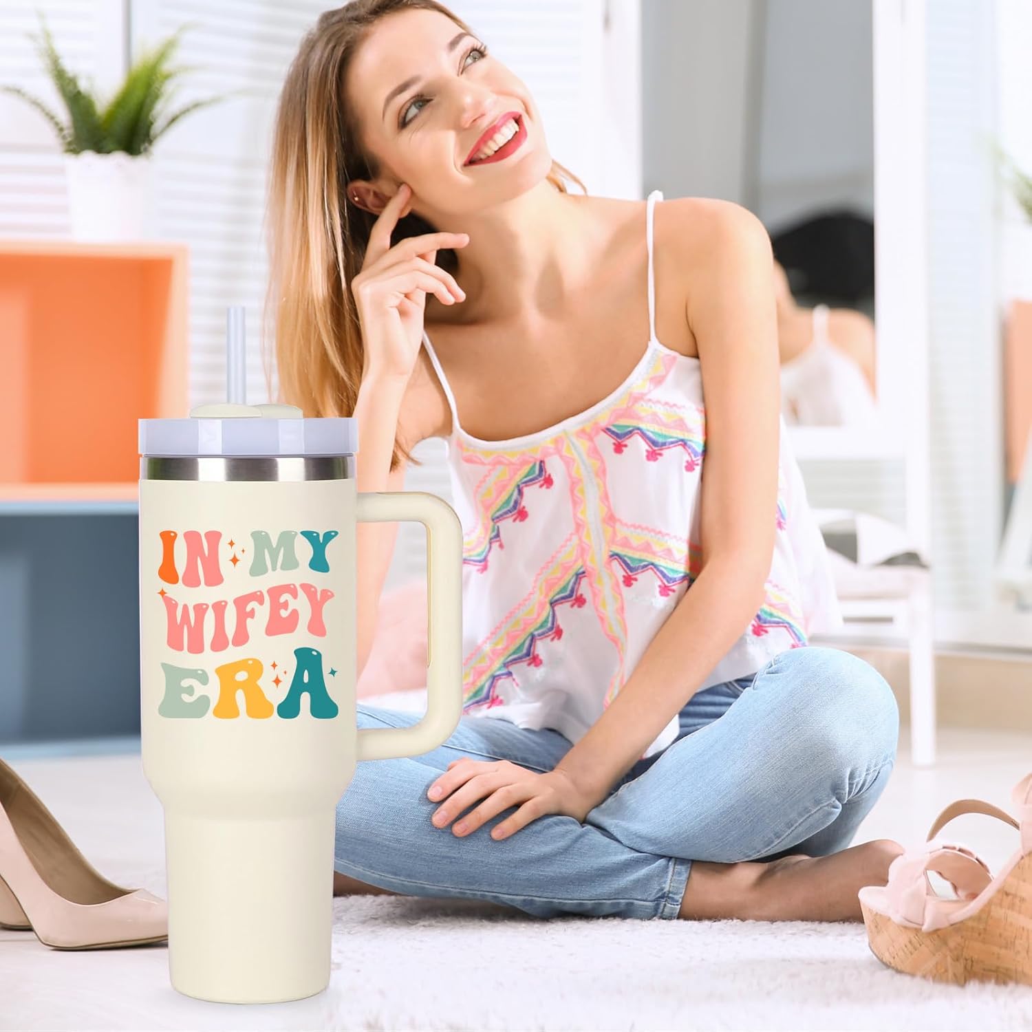 momocici Wifey Cup Tumblers Gifts.40oz In My Wifey Era Tumbler with Handle.Wifey Gift.Wifey Cups.Wifey Tumbler.40oz Birthday Christmas Mothers Day Gifts for Wifey. - Image 3