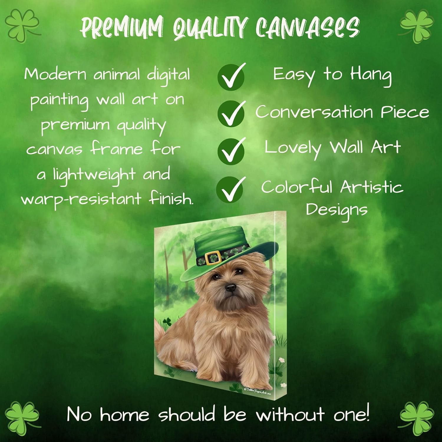 St. Patricks Day with Cairn Terrier Dogs Canvas Wall Art - Premium Quality Ready to Hang Room Decor - Flat Rolled 11" x 14"