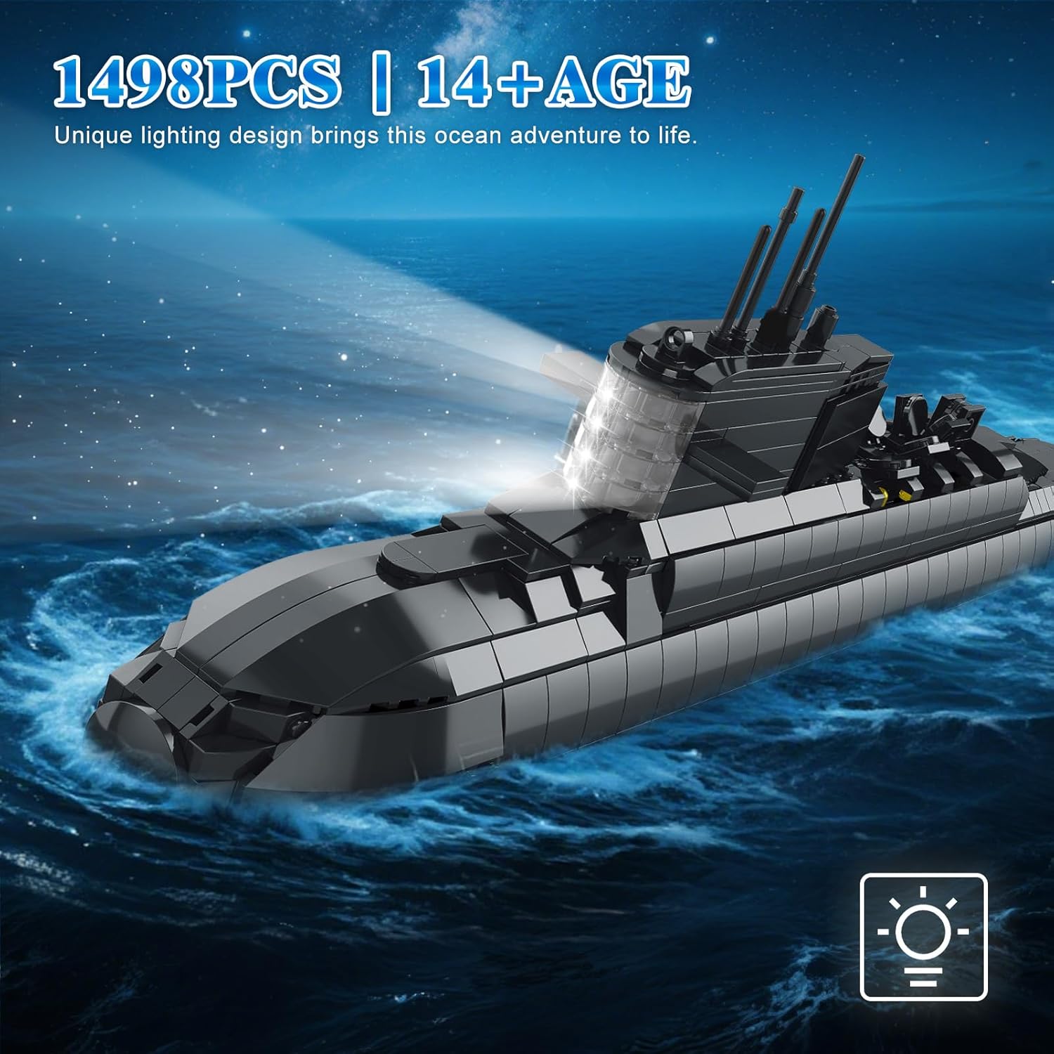 Brihappen Nuclear Submarine Model Building Kit for Adult Boys 14+ (1498 Pieces) - Military Battleship Model with Light Building Home Office Collection, Birthday Gifts for Building Blocks Lover