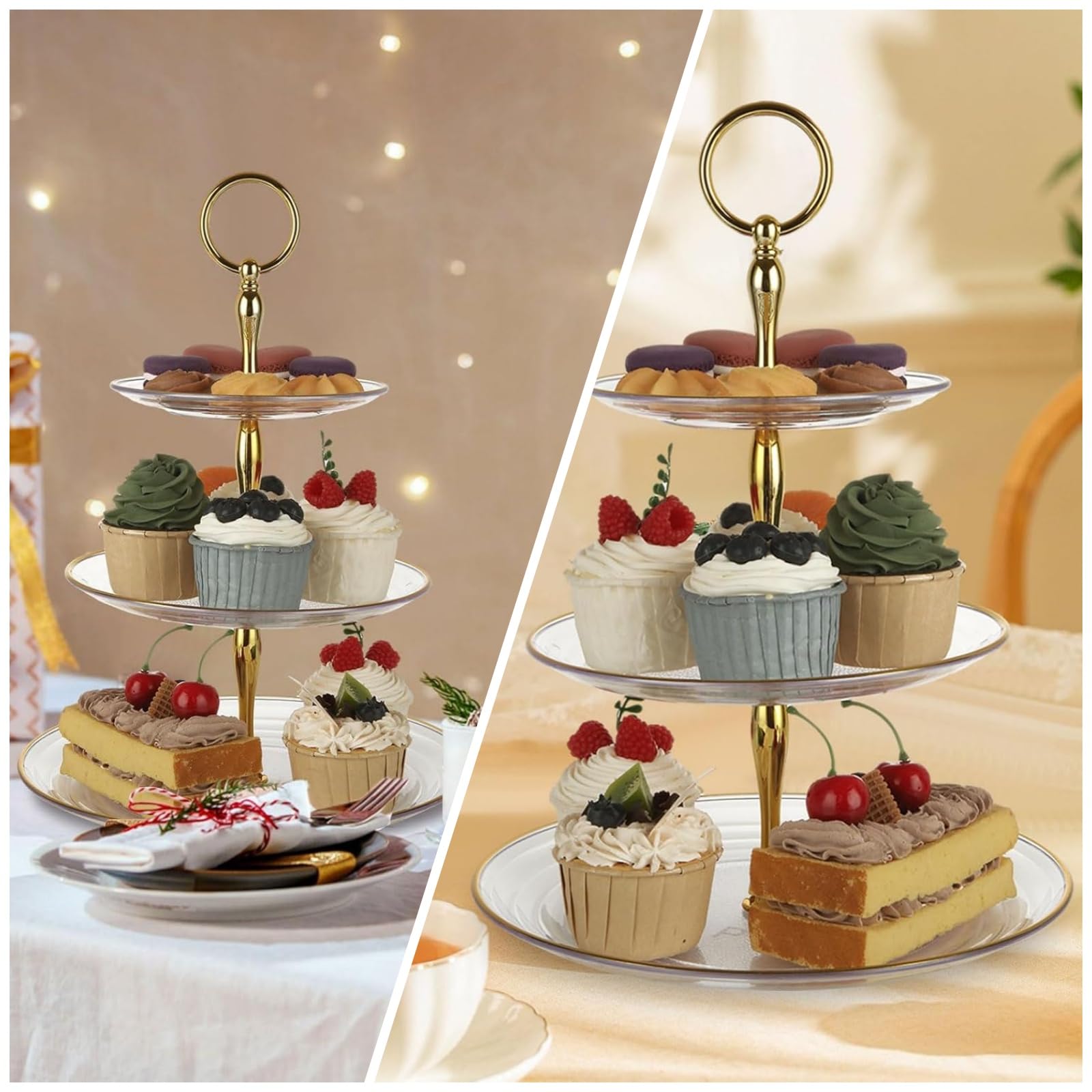 RHBLME Cupcake-Ständer mit 3 Ebenen, 4 Stück, Etagenständer, Dessert-Kuchenständer für Party, Weihnachten, Halloween, Silvester, Erntedankfest, Kwanzaa, Geburtstag