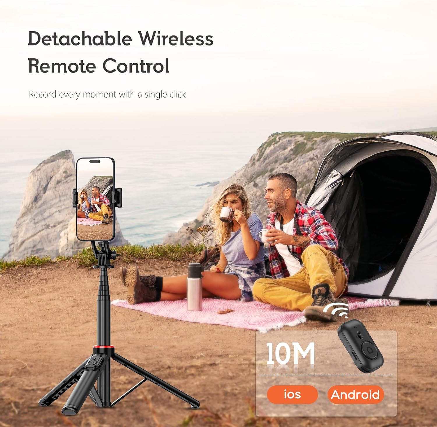 51" Cell Phone Selfie Stick Tripod, with Wireless Remote, Portable, Retractable, Aluminum Alloy, for iPhone, Samsung and Other Smartphones