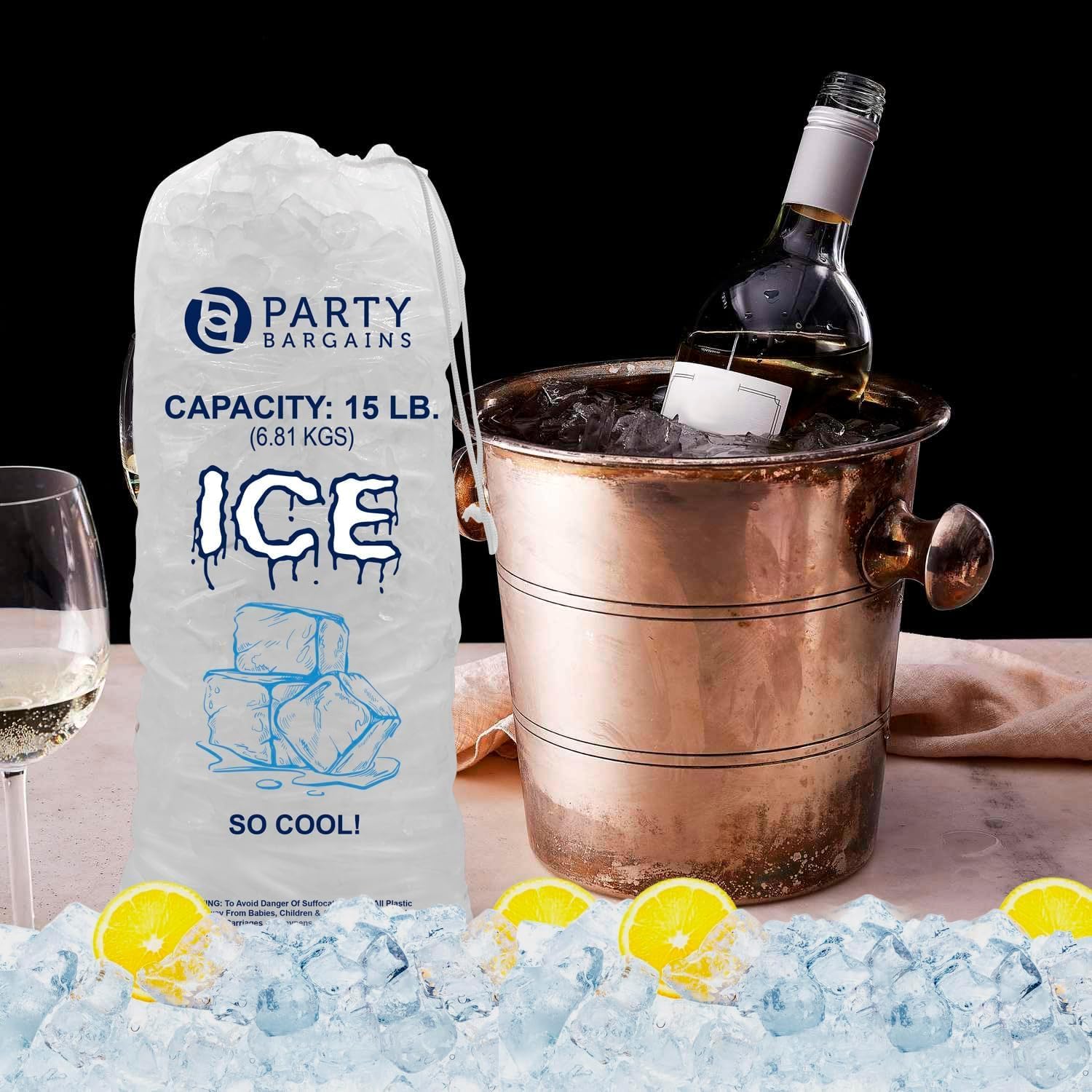 Party Bargains 15 lb Plastic Drawstring Ice Bags 100 Count 24″ x 14″ Durable Heavy Duty Ice Storage Bags for Parties Catering Coolers Outdoor Events | Tear Resistant, Leak Proof, Easy Carry Closure, BPA Free, Commercial Use