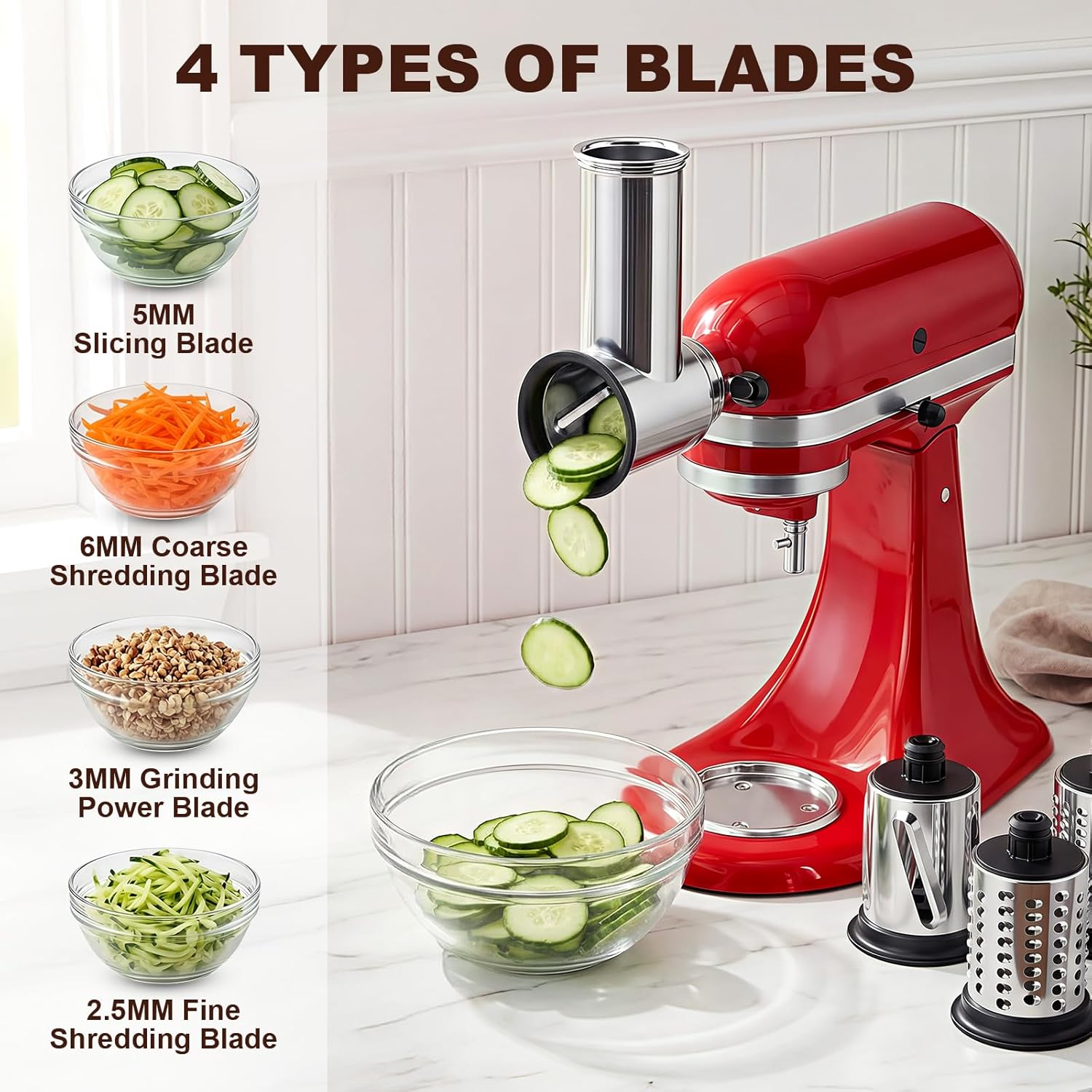 Meat Grinder & Stainless Steel Cheese Grater Attachment for KitchenAid Stand Mixer - 2 Pcs Kitchen Aid Accessories and Attachments Including Slicer Shredder and Food Grinder Attachment