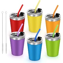 Pleasthome 6pack  ocuklar i in D k lmeye Dayan kl  Bardaklar, 12oz Pipet ve Kapakl   ocuk Bardaklar  Renkli Silikon K l flar So uk ve S cak  ecekler i in D k lmeye Dayan kl , K r lmaz Paslanmaz  elik