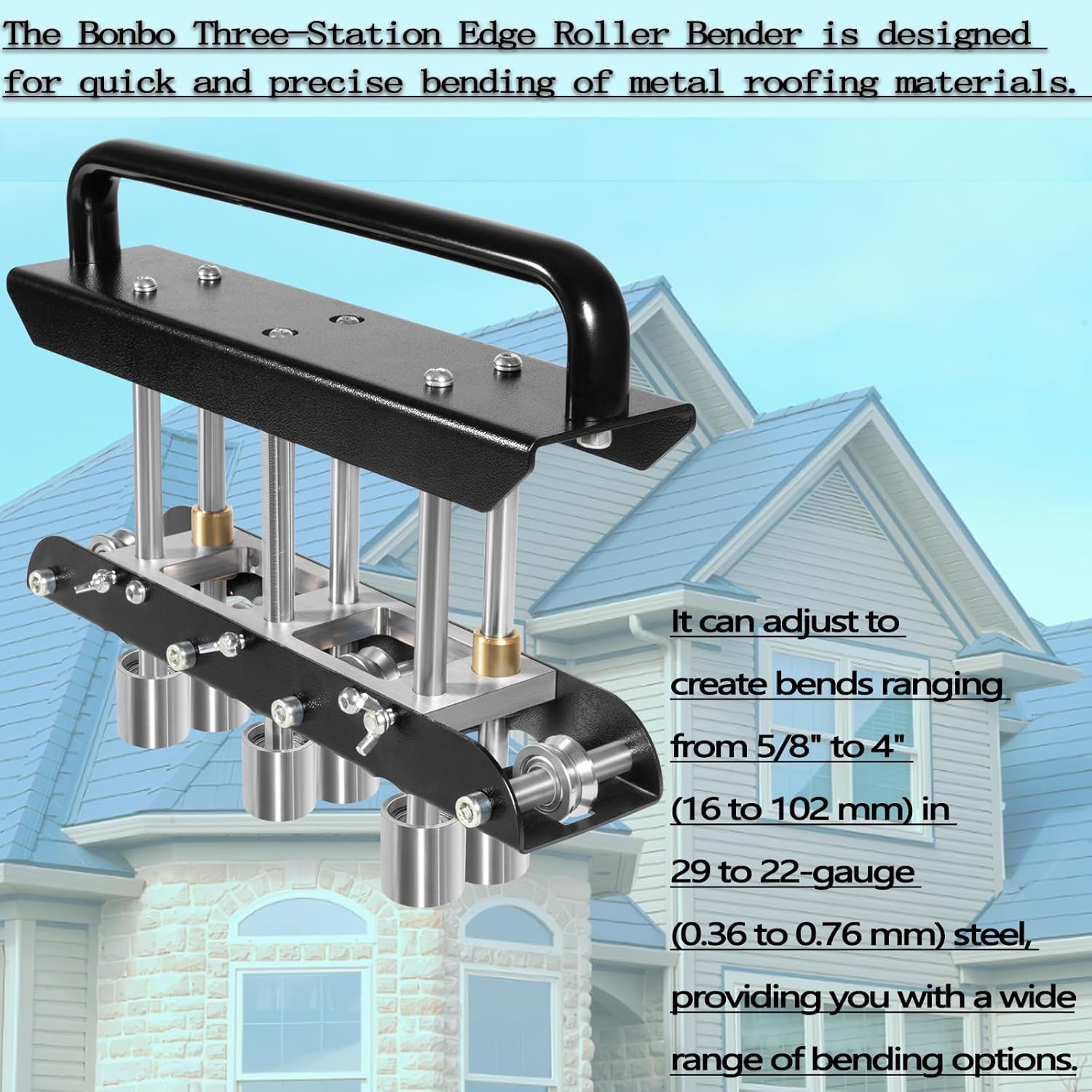 ER3 Three-Station Edge Roller Bender,Large Radius Sheet Metal Bead Roller Bender，0-90° Bending Angle, for 29 to 22-Gauge Steel,Making 5/8" to 4" (16 to 102 mm) Bends