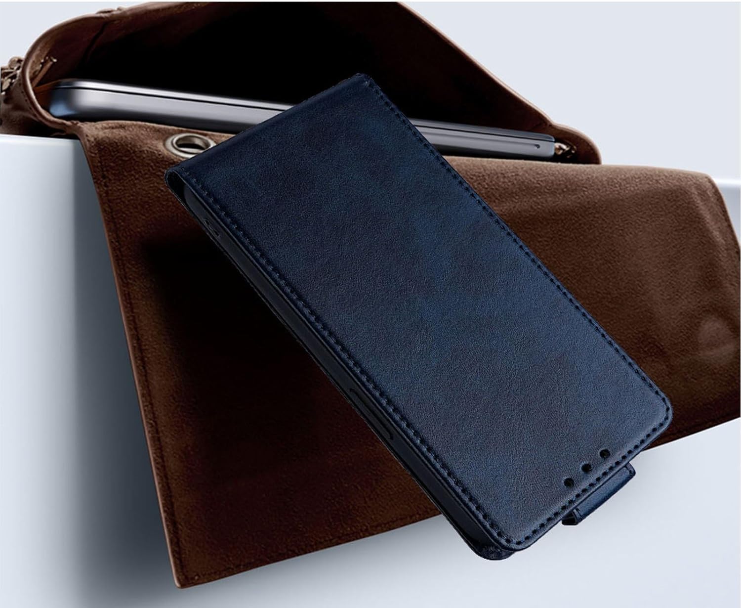 Flip Folio Case for iPhone 13, PU Leather Crossbody Cover with Card Holder Magnetic Clasp - Blue