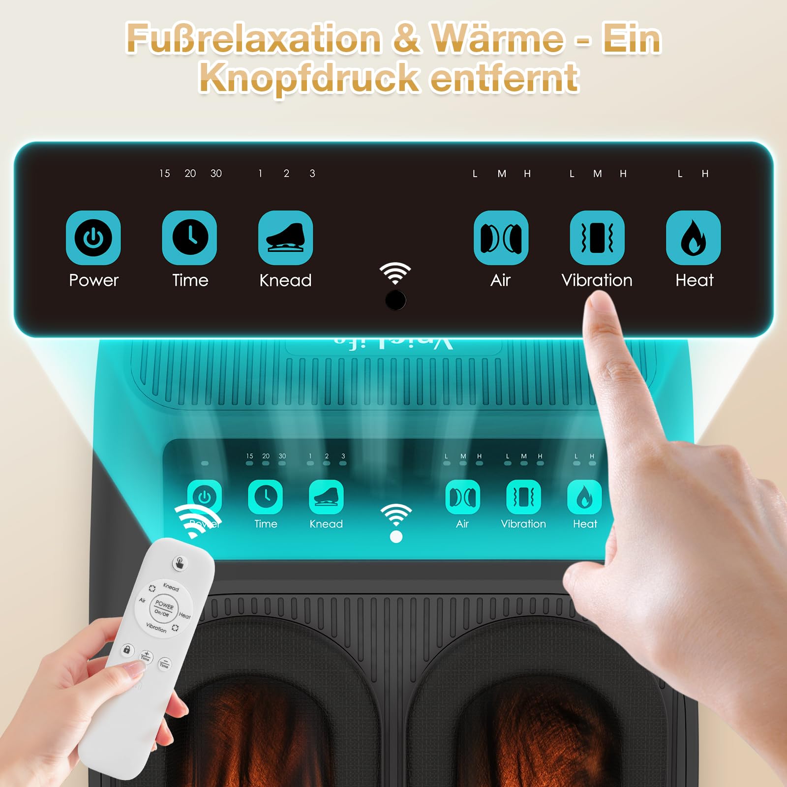 Fußmassagegerät, Shiatsu fussmassagegerät elektrisch mit 3 Knet-Luftkompressions-Vibrationsstufen & 2 Heizstufen, Fernbedienung, bis Schuhgröße 44, Geschenke für Frauen & Männer