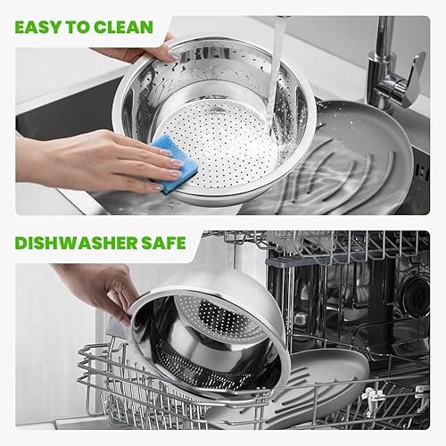 Miniatura 8 de Colador de acero inoxidable 304 con base autodrenante de silicona de grado alimenticio, colador Coinicxcel de 5 cuartos para cocina, colador de