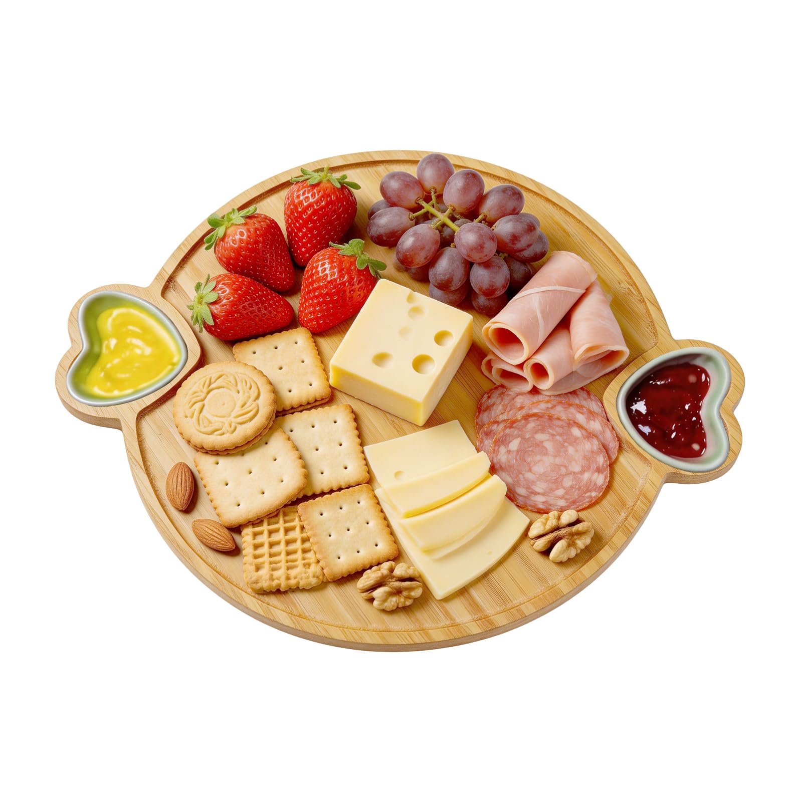 Yumzxin 12 Inch Round Bamboo Cheese Board for Meat, Vegetables, Bread, and Charcuterie - Decorative Serving Board for Kitchen and Dining Room