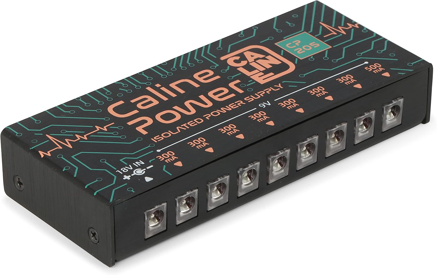Caline CP-205 Guitar Pedal Power Supply, DC 9V True Isolated Pedalboard Power Supply with 8 Totally Isolated Outputs(300mA/500mA), Noiselessly