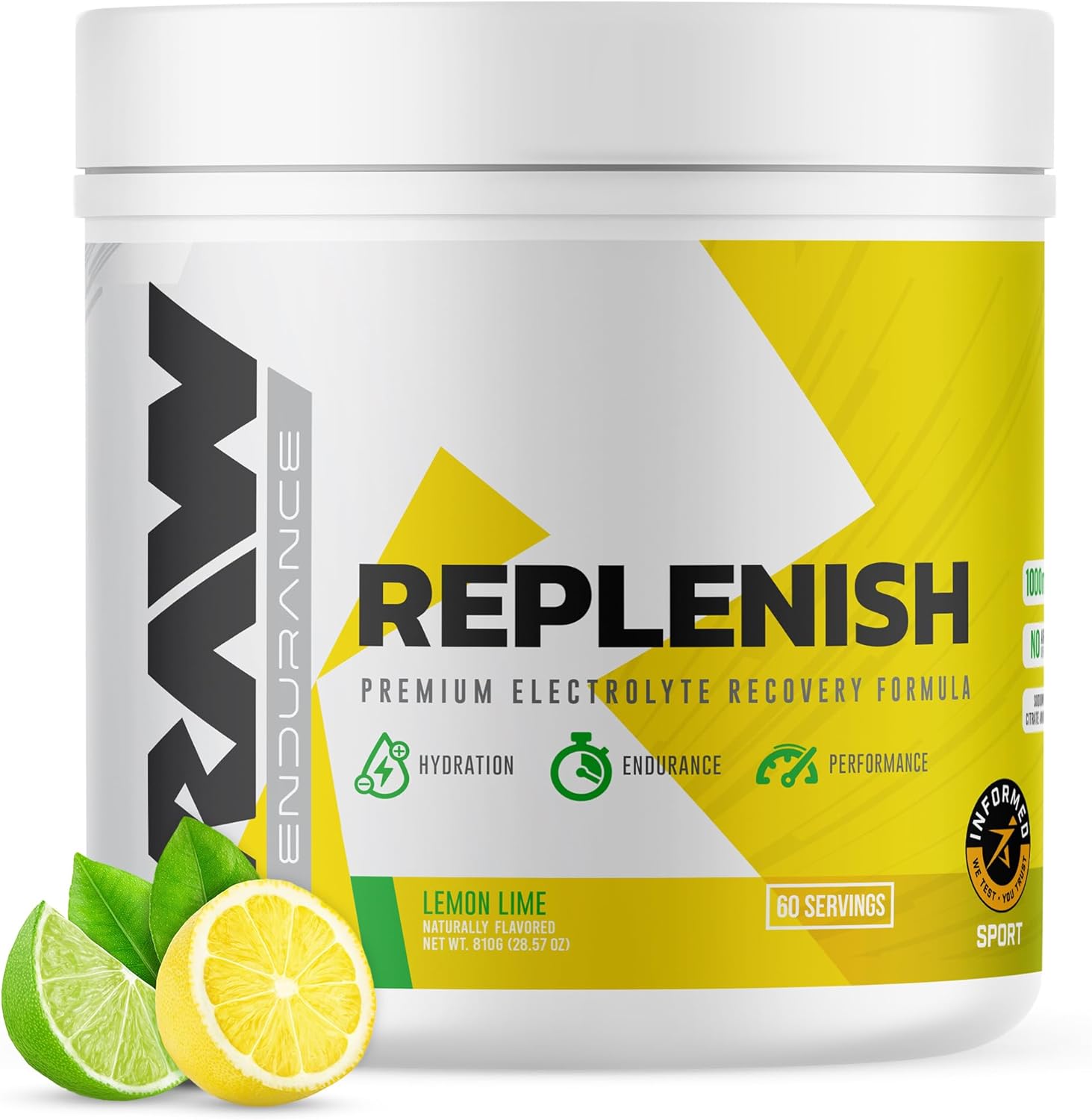 RAW Replenish, Premium Electrolytes Powder Recovery Formula, Lemon Lime (60 Servings) – Flavored Electrolyte Drink Mix Supplement for Hydration, Replenishment, Endurance & Performance Workouts