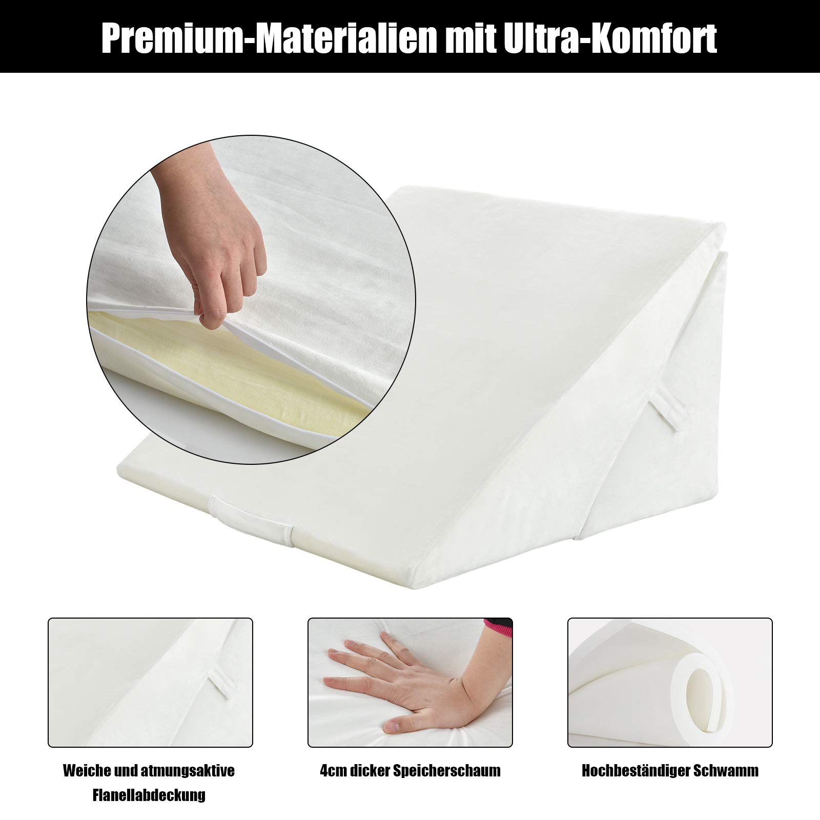 Vercart Driehoekig sofakussen met vulling en bekleding, ergonomische rugkussen, leeskussen, wigvormig kussen, gestoffeerde hoofdeinde, fluwelen deko-kussen, sierkussen, bankkussen voor bed, dagbed 45