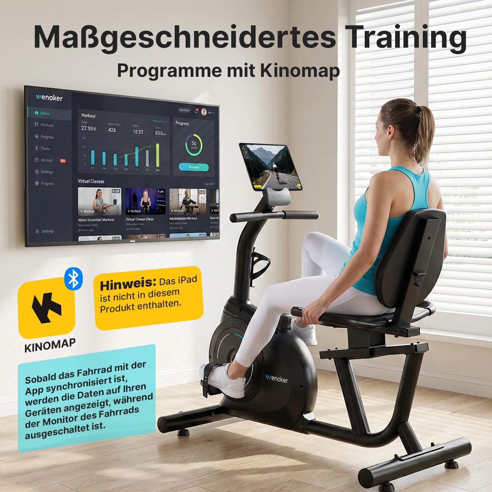 Wenoker Ergometer Liege- Heimtrainer mit Magnetbremse, Pulssensoren und LCD-Display, 16 Widerstandsstufen Bis 160KG, Sitzergometer mit Rückenlehne für Senioren