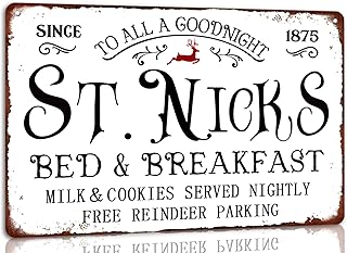 St.Nicks Bed and Breakfast Vintage Christmas Metal Tin Sign Retro Poster Wall Art for Kitchen Cafe Bar Home Farmhouse Decor Winter Plaque Christmas Decoration 8x12 Inch