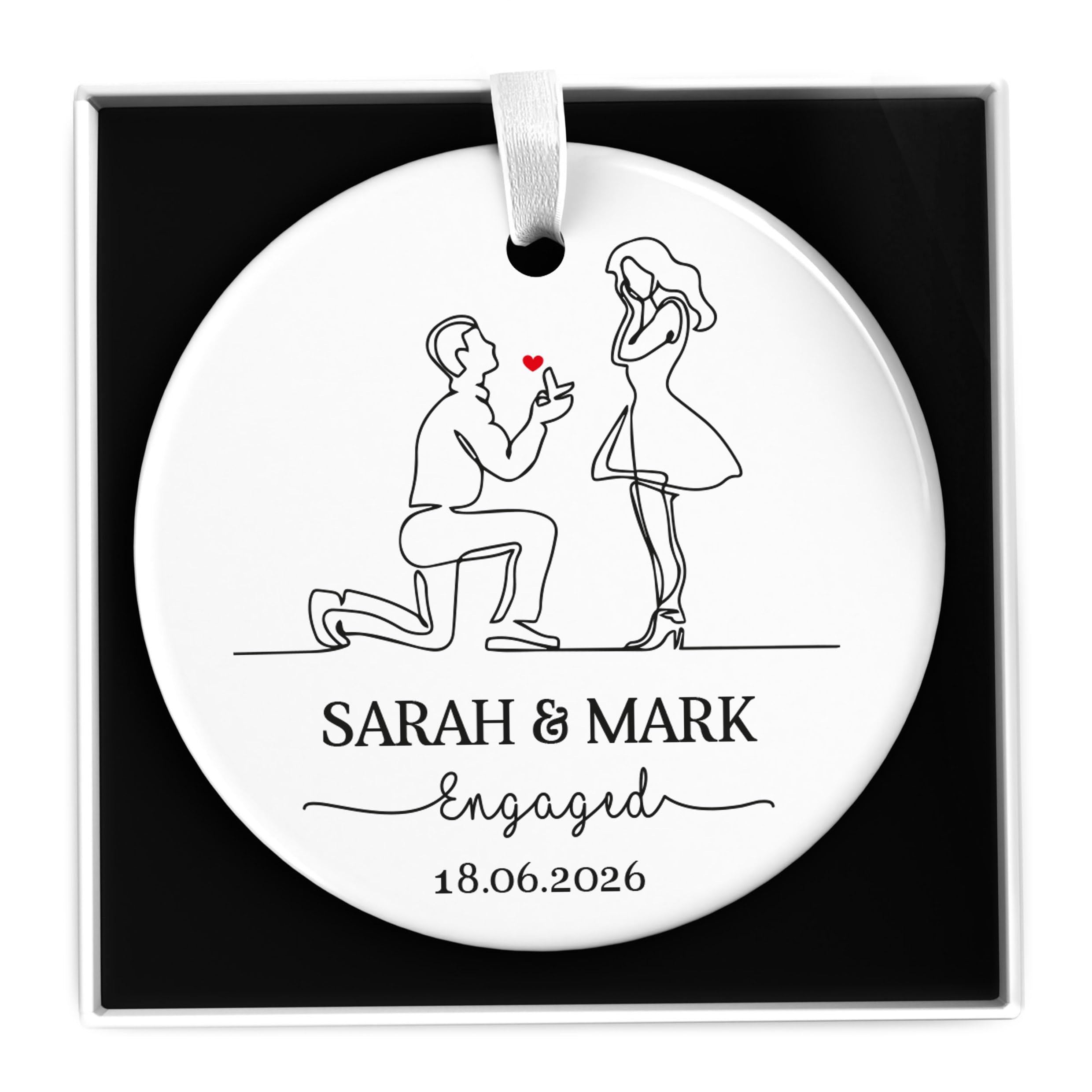 Beecreative Personalised Engagement Gifts For Friends, Him, Her - Engagement Presents Keepsake - Ceramic Ornament - With Gift Box